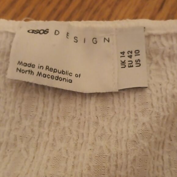 Asos textured long sleeve white mini wrap dress with crochet trim size 10 - Picture 10 of 12